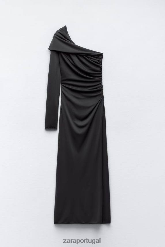 vestido drapeado assimétrico mulheres Zara cinza antracite Z2080L243 roupas