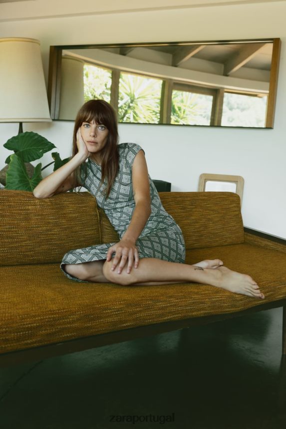 vestido jacquard justo mulheres Zara verdes Z2080L231 roupas