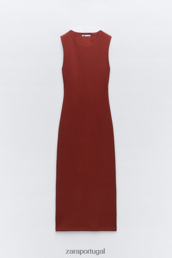 vestido justo aberto nas costas mulheres Zara castanho-avermelhado Z2080L234 roupas