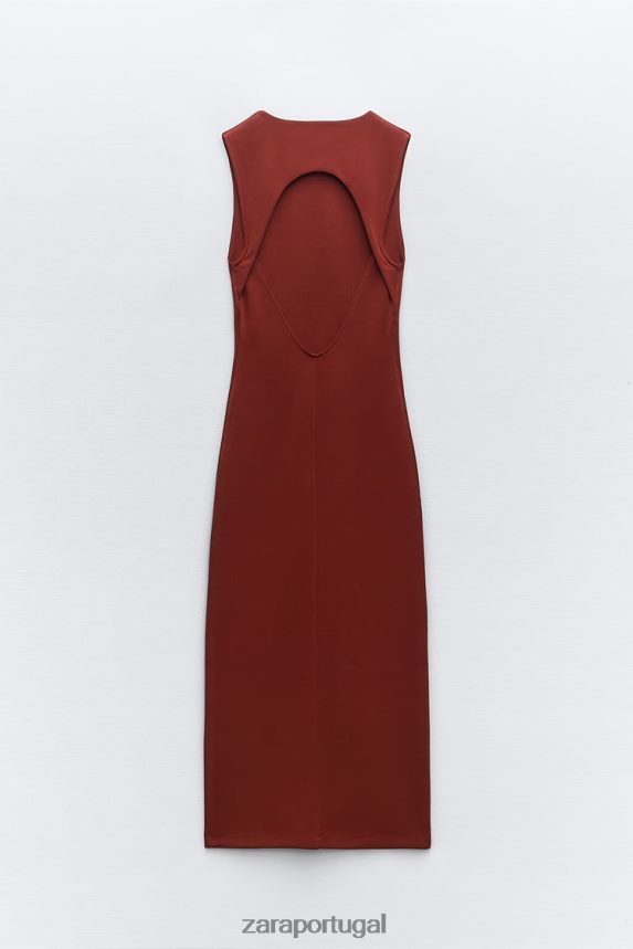 vestido justo aberto nas costas mulheres Zara castanho-avermelhado Z2080L234 roupas