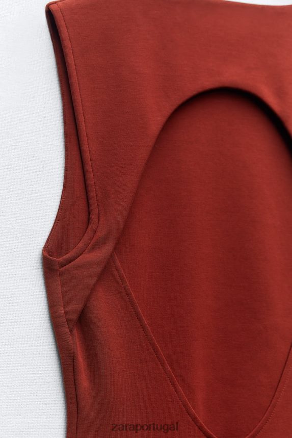 vestido justo aberto nas costas mulheres Zara castanho-avermelhado Z2080L234 roupas
