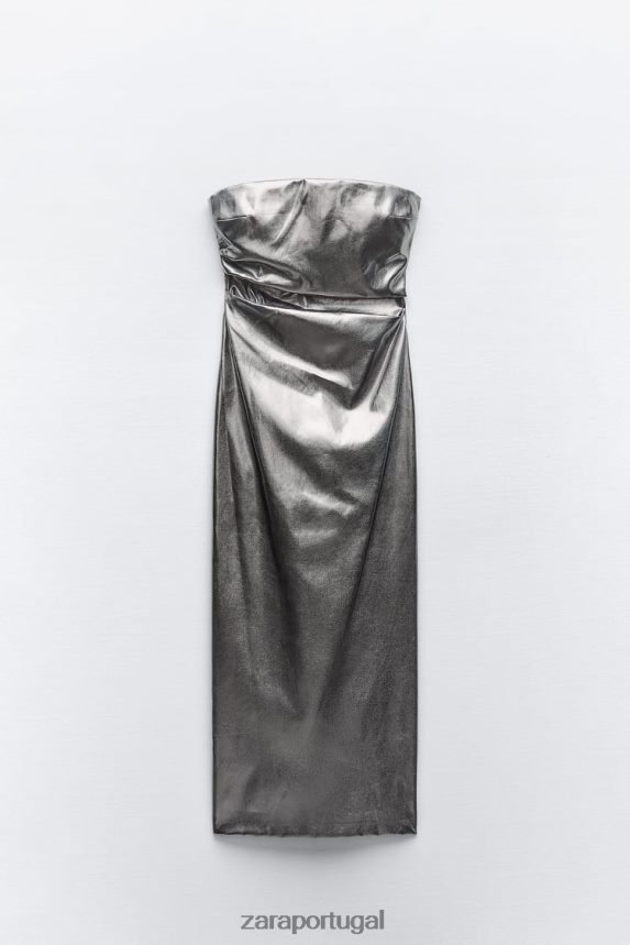 vestido metálico sem alças mulheres Zara aço Z2080L935 roupas