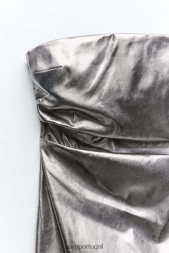 vestido metálico sem alças mulheres Zara aço Z2080L935 roupas