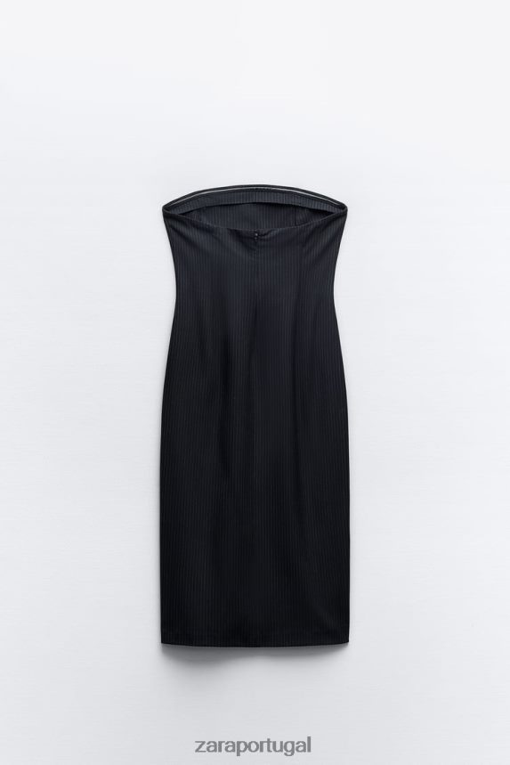 vestido midi listrado mulheres Zara preto/cru Z2080L226 roupas