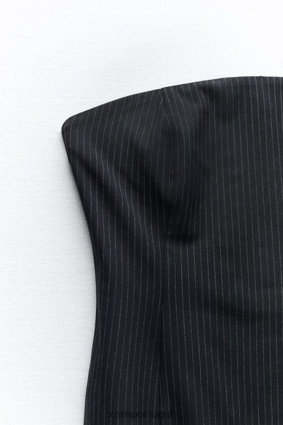 vestido midi listrado mulheres Zara preto/cru Z2080L226 roupas