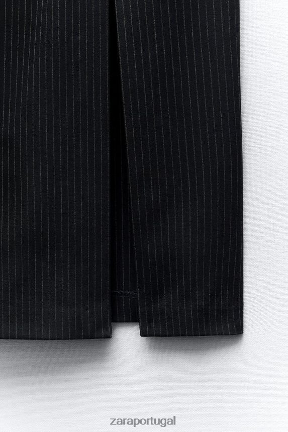 vestido midi listrado mulheres Zara preto/cru Z2080L226 roupas