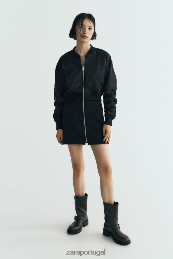 vestido mini bomber mulheres Zara preto Z2080L241 roupas
