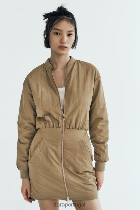 vestido mini bomber mulheres Zara verde oliva Z2080L242 roupas