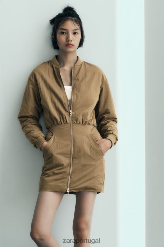 vestido mini bomber mulheres Zara verde oliva Z2080L242 roupas