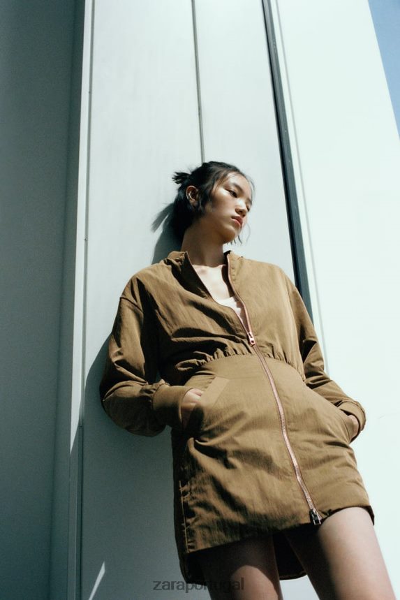 vestido mini bomber mulheres Zara verde oliva Z2080L242 roupas