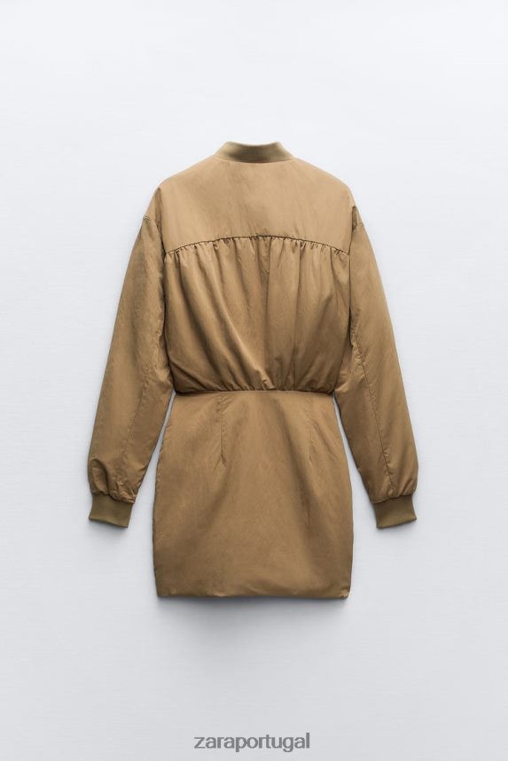 vestido mini bomber mulheres Zara verde oliva Z2080L242 roupas