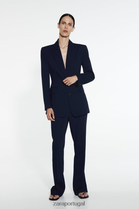 blazer com costura justa mulheres Zara azul-marinho Z2080L146 roupas