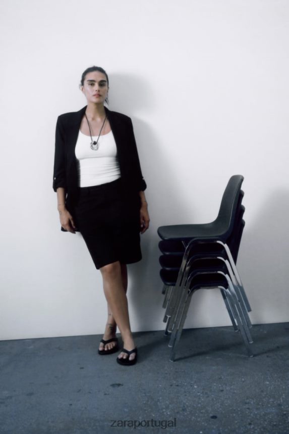 blazer com mangas arregaçadas mulheres Zara preto Z2080L155 roupas