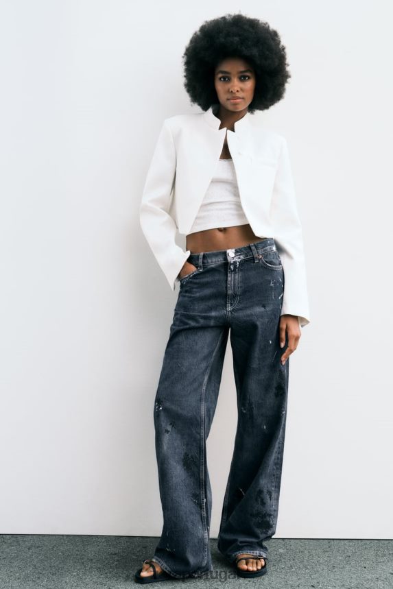 blazer curto mulheres Zara ostra branca Z2080L163 roupas