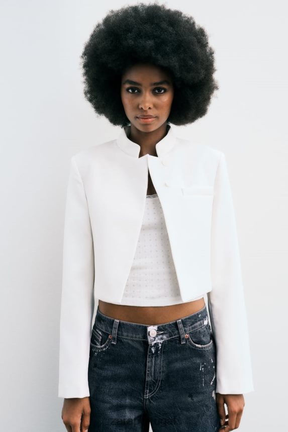 blazer curto mulheres Zara ostra branca Z2080L163 roupas