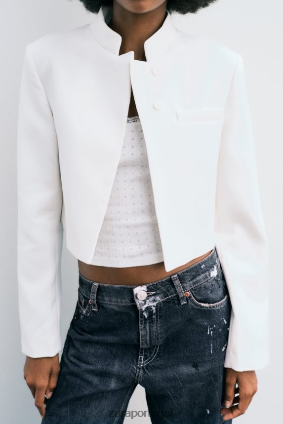 blazer curto mulheres Zara ostra branca Z2080L163 roupas