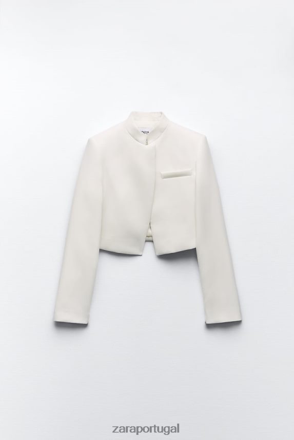 blazer curto mulheres Zara ostra branca Z2080L163 roupas
