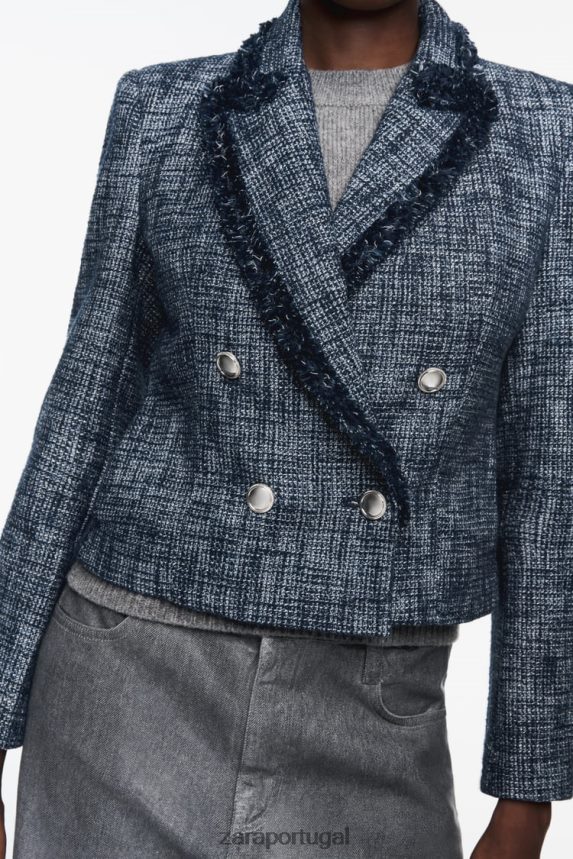 blazer curto texturizado mulheres Zara azul-marinho Z2080L181 roupas