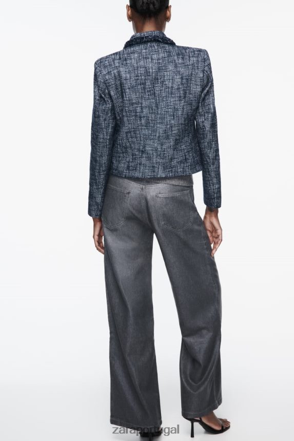 blazer curto texturizado mulheres Zara azul-marinho Z2080L181 roupas