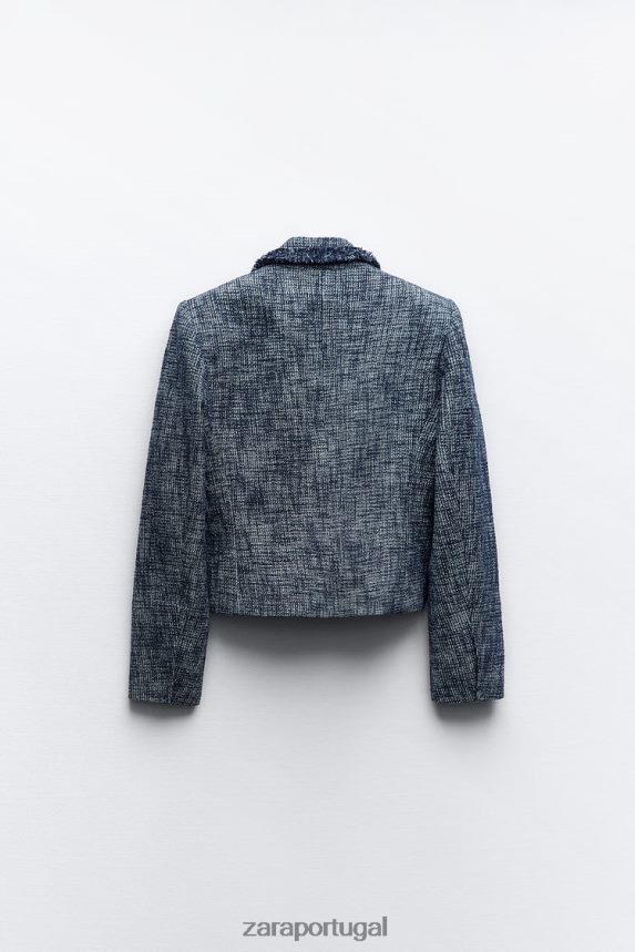 blazer curto texturizado mulheres Zara azul-marinho Z2080L181 roupas