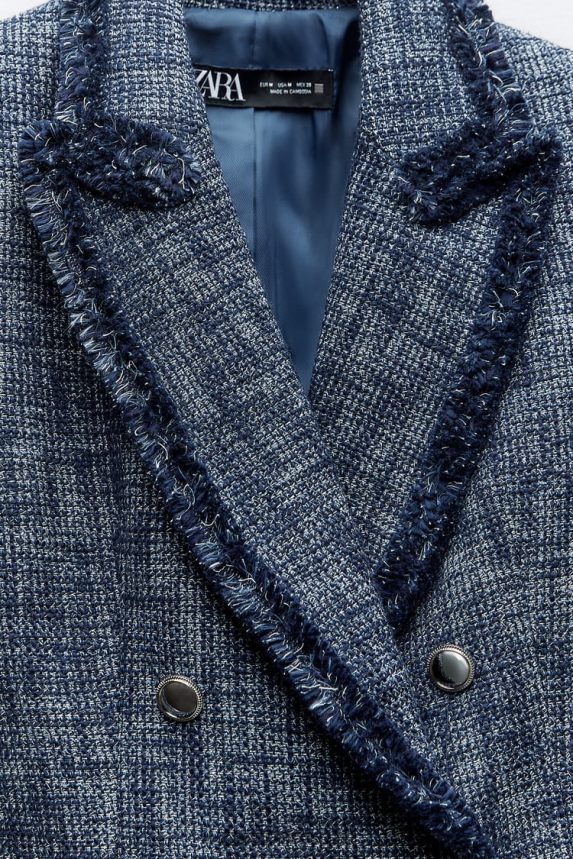 blazer curto texturizado mulheres Zara azul-marinho Z2080L181 roupas