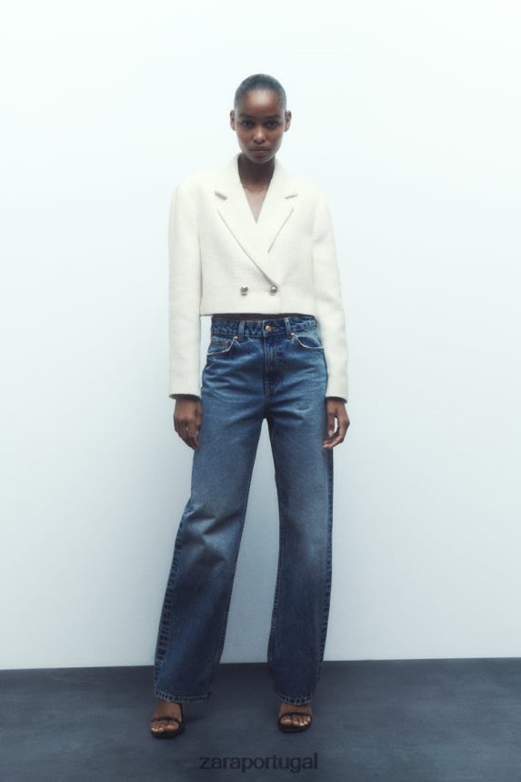 blazer curto texturizado mulheres Zara cru Z2080L173 roupas