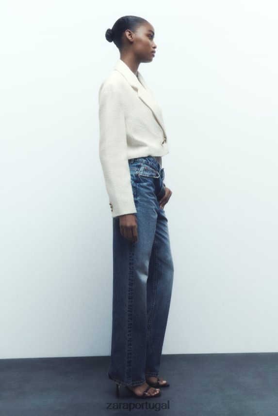 blazer curto texturizado mulheres Zara cru Z2080L173 roupas