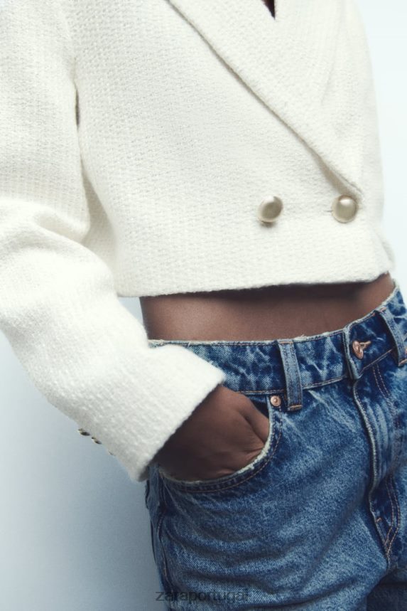 blazer curto texturizado mulheres Zara cru Z2080L173 roupas