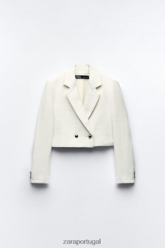 blazer curto texturizado mulheres Zara cru Z2080L173 roupas