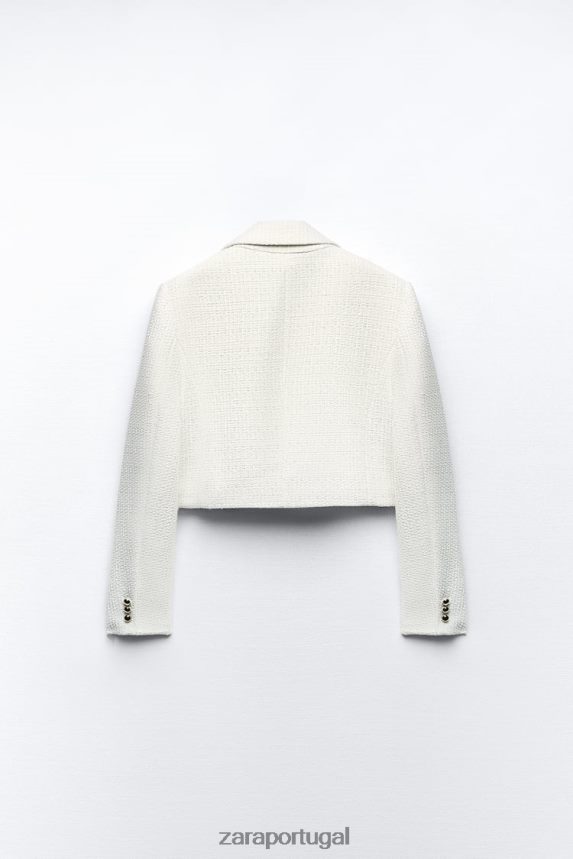 blazer curto texturizado mulheres Zara cru Z2080L173 roupas