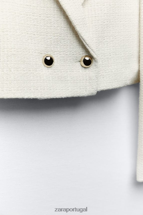 blazer curto texturizado mulheres Zara cru Z2080L173 roupas