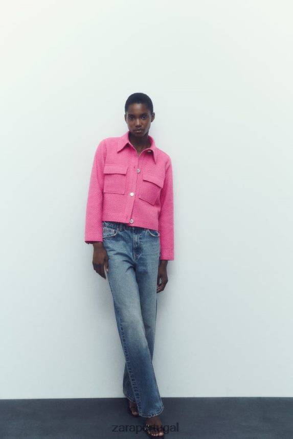 blazer curto texturizado mulheres Zara rosa Z2080L180 roupas