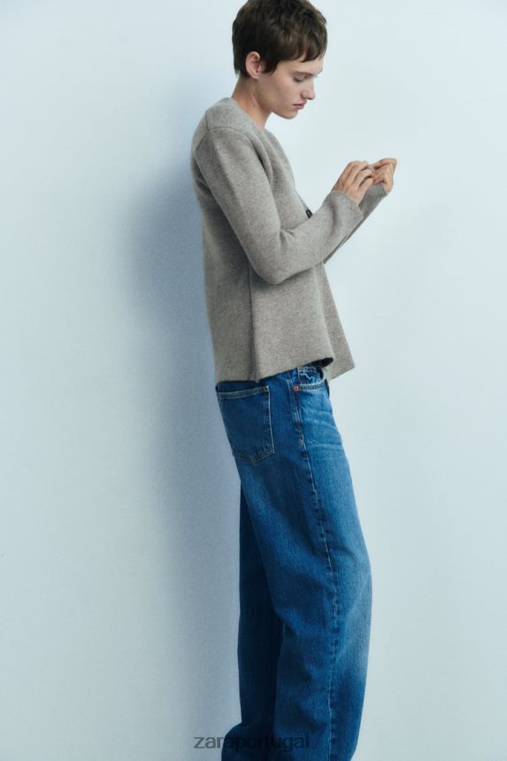 blazer de lã peplum mulheres Zara cinza Z2080L164 roupas