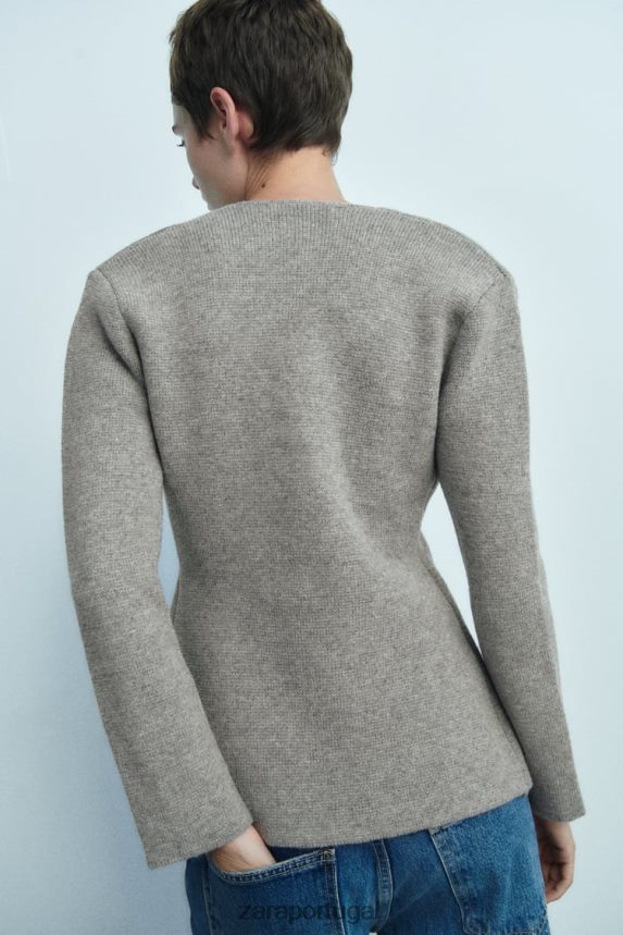 blazer de lã peplum mulheres Zara cinza Z2080L164 roupas