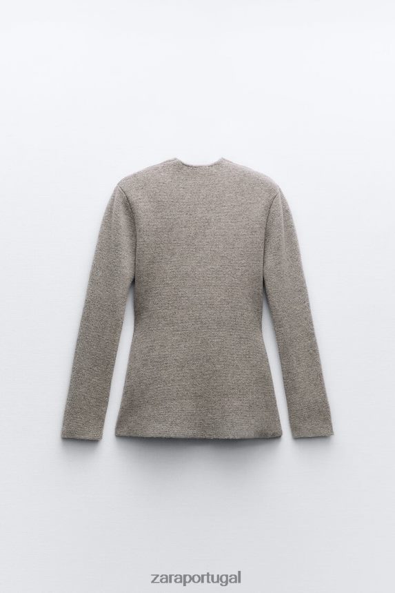 blazer de lã peplum mulheres Zara cinza Z2080L164 roupas