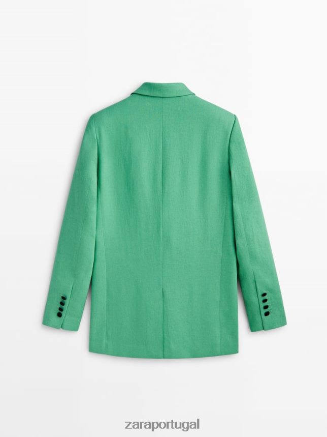 blazer de terno de mistura de linho mulheres Zara verde Z2080L855 roupas
