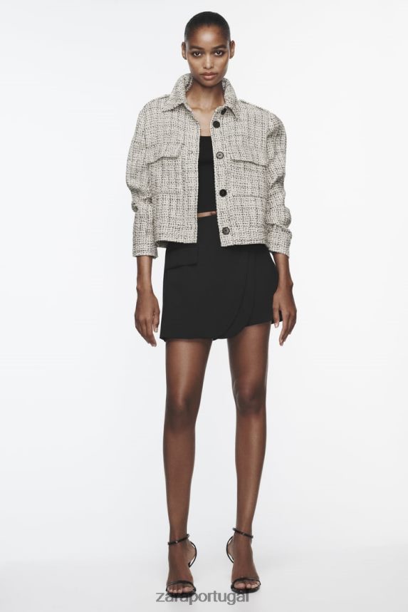 blazer estruturado com bolsos mulheres Zara cru/preto Z2080L172 roupas