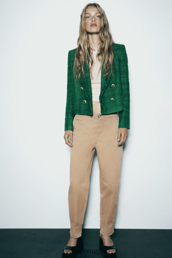 blazer trespassado duplo desgastado mulheres Zara verde Z2080L141 roupas