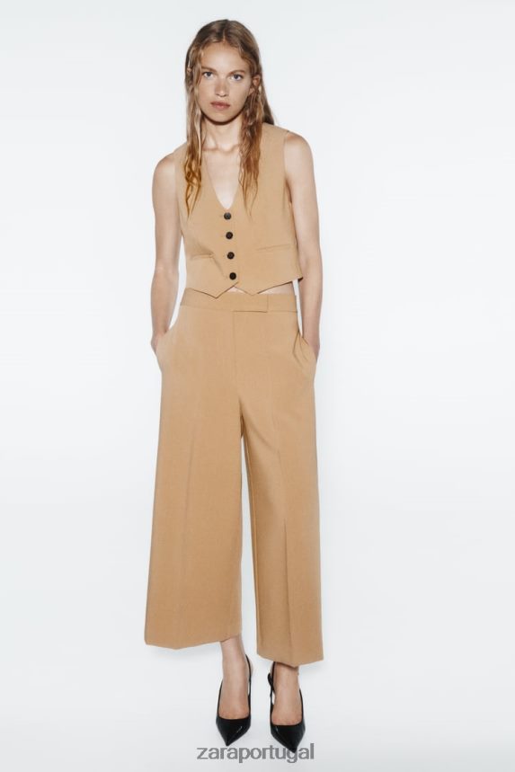 colete curto sob medida mulheres Zara marrom acinzentado Z2080L154 roupas