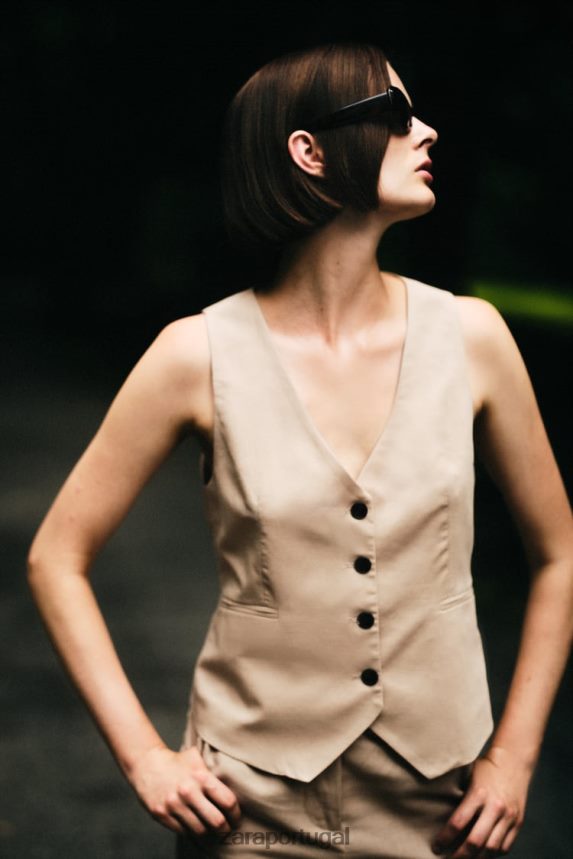 colete de mistura de linho mulheres Zara areia Z2080L150 roupas