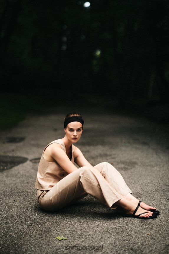 colete de mistura de linho mulheres Zara areia Z2080L150 roupas