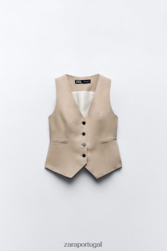 colete de mistura de linho mulheres Zara areia Z2080L150 roupas