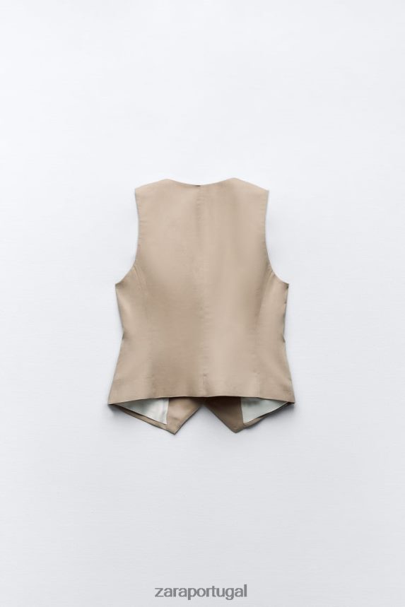 colete de mistura de linho mulheres Zara areia Z2080L150 roupas