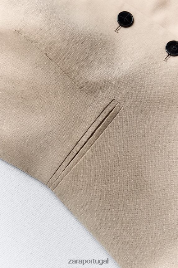 colete de mistura de linho mulheres Zara areia Z2080L150 roupas