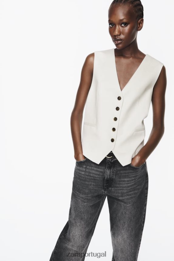 colete sob medida mulheres Zara bege claro Z2080L157 roupas
