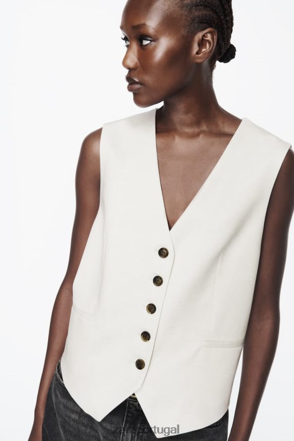 colete sob medida mulheres Zara bege claro Z2080L157 roupas