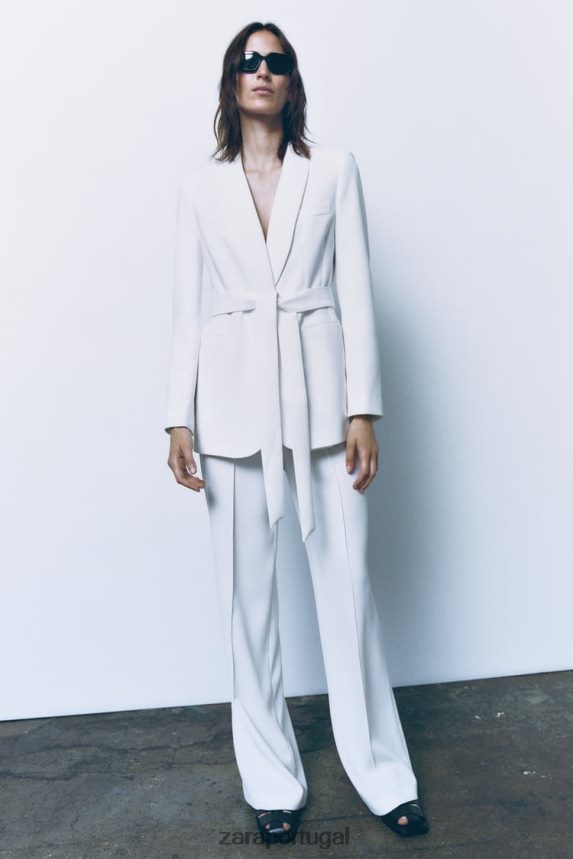 jaqueta de smoking com cinto mulheres Zara cru Z2080L174 roupas