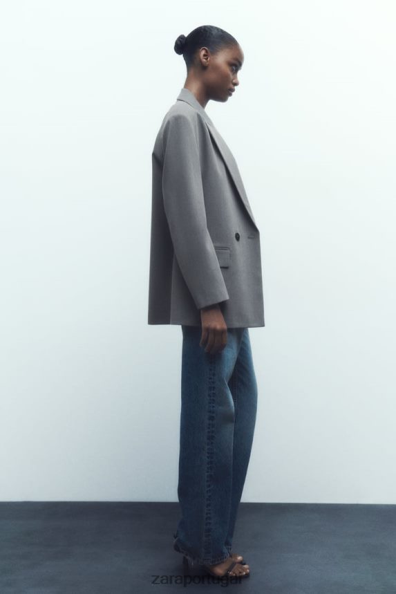 jaqueta trespassada dupla grande mulheres Zara marga cinza Z2080L156 roupas
