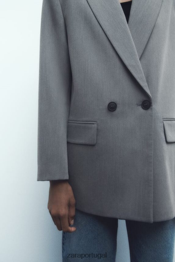jaqueta trespassada dupla grande mulheres Zara marga cinza Z2080L156 roupas