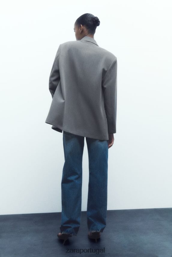 jaqueta trespassada dupla grande mulheres Zara marga cinza Z2080L156 roupas